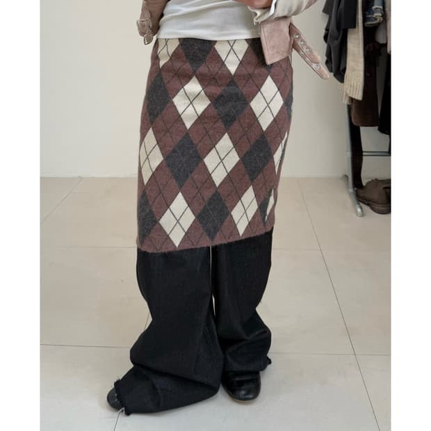 빈티지 아가일 니트 스커트