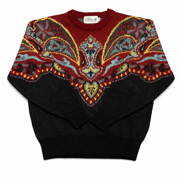 90s 프랑스 파리 빈티지 캉델로로 자카드 에스닉 보헤미안 니트 스웨터