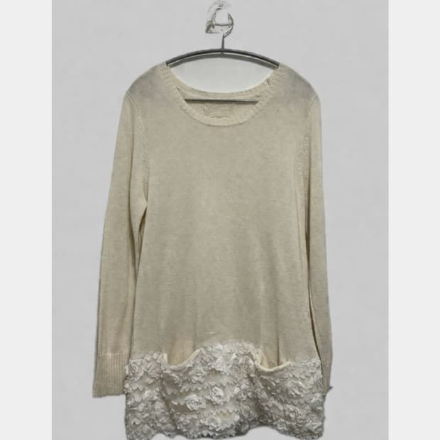 레이스 포켓 울 라운드 니트