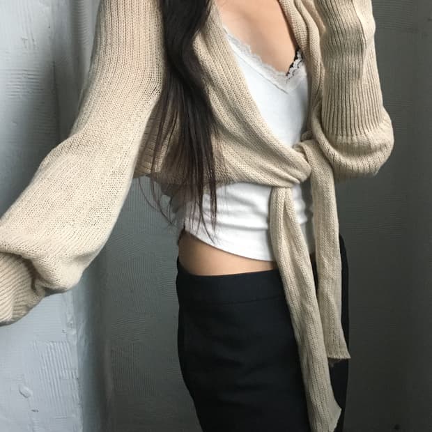 Y’s 요지야마모토 베이지 니트 볼레로 가디건 