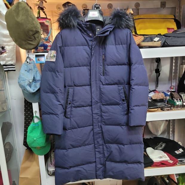 BASQUIAT 바스키아 네이비 롱 패딩 오리털 퍼 분리형