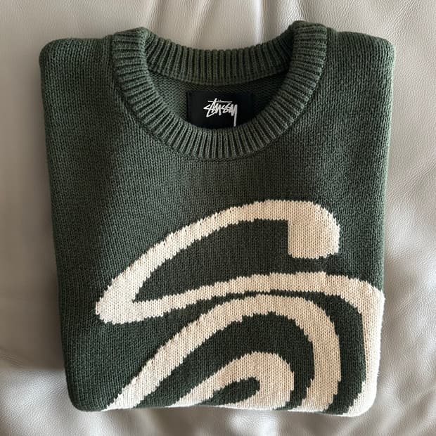 스투시 컬리 S 니트 스웨터 L 그린