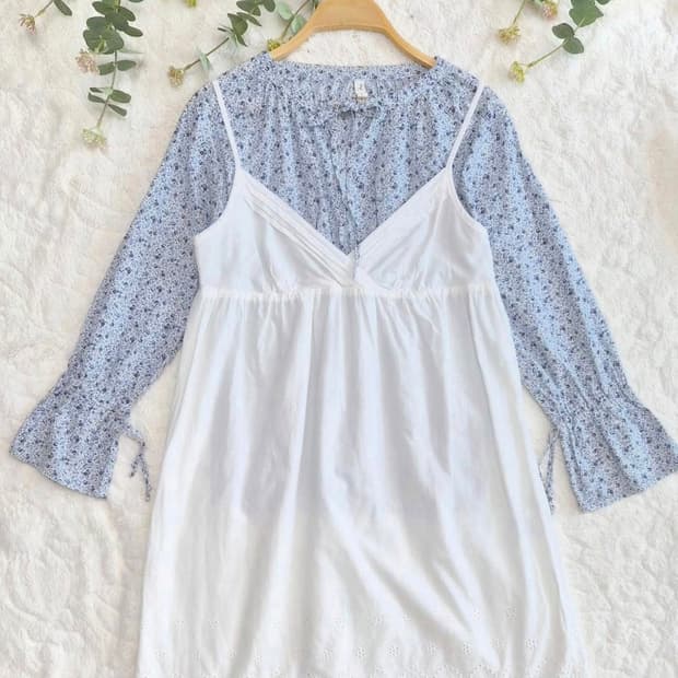 빈티지 블라우스, 화이트 뷔스티에 원피스 코디 세트