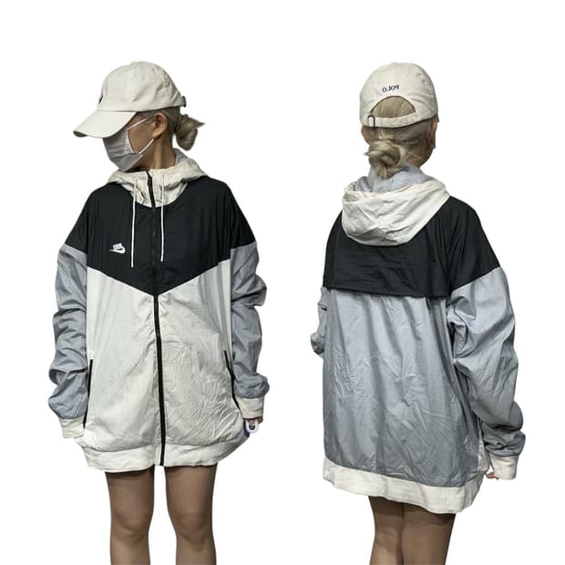 나이키 아이보리 그레이 윈드러너 런닝 후드 오버핏 바람막이 자켓 XL