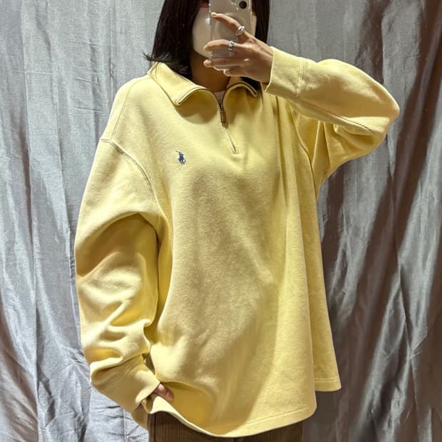 XL 폴로랄프로렌 옐로우 반집업 니트
