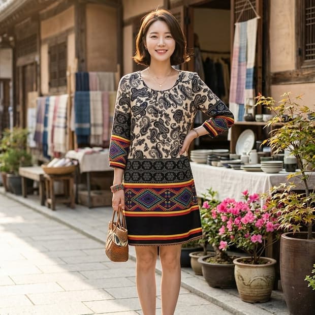 페이즐리 실크 원피스 아이보리/블랙