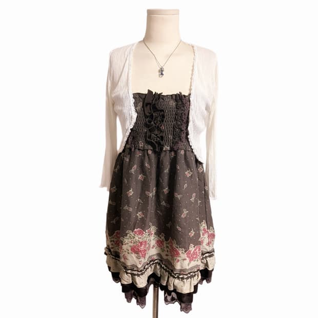 일본 히메갸루 axes femme 엑시즈팜 브라운 장미 디테일 코디세트