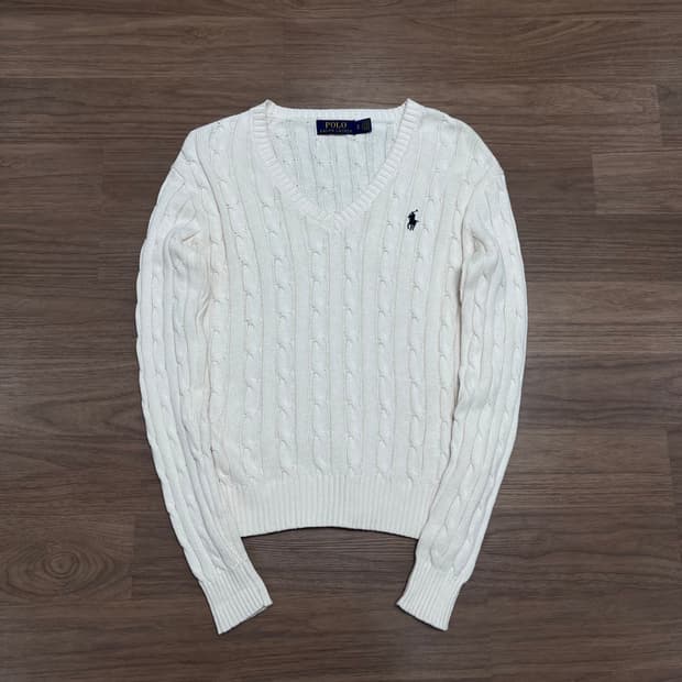 W95 폴로랄프로렌 꽈배기 브이넥 니트