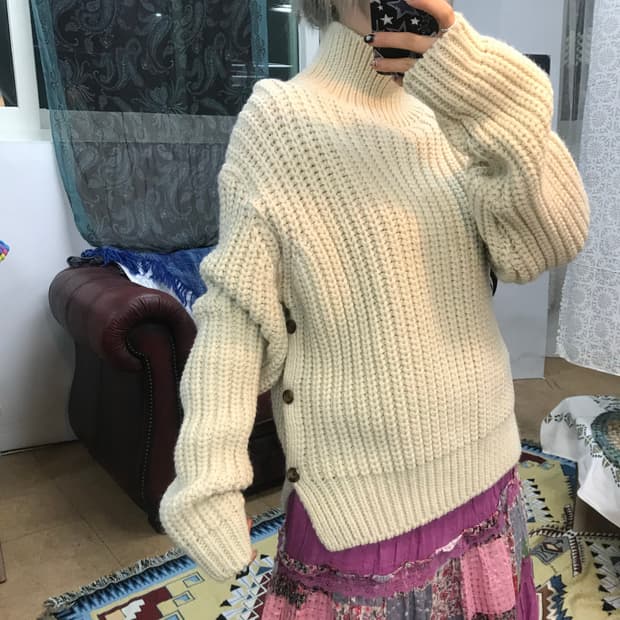 빈티지 목폴라 하이넥 니트 