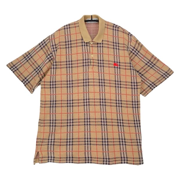 버버리 Burberry 90s 노바체크 니트 반팔 카라티 베이지 체크 L