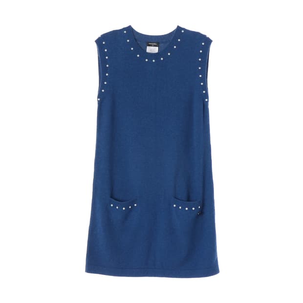 샤넬 캐시미어 블렌드 슬리브리스 원피스 블루