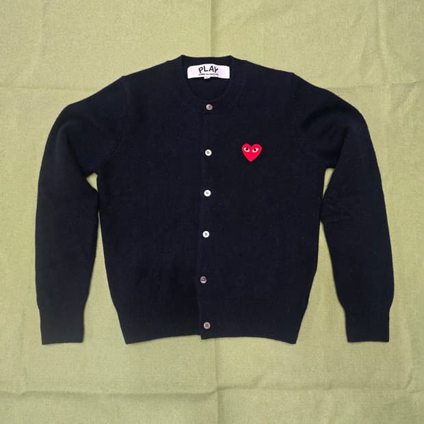 플레이 꼼데가르송 더블 하트 가디건 블랙