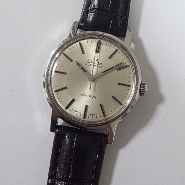 OMEGA 정품 오메가 제네브 실버 다이얼 은행잎 자동36mm