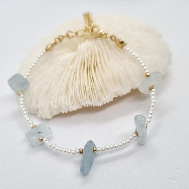 핸드메이드) 아쿠아마린원석 비즈팔찌 