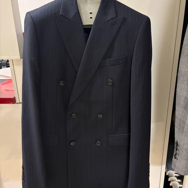 네이비 스트라이프 더블 정장 셋업 수트 새상품 105/84