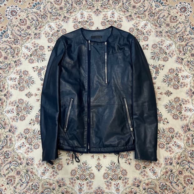 고트 스킨 레더 멀티지퍼 자켓