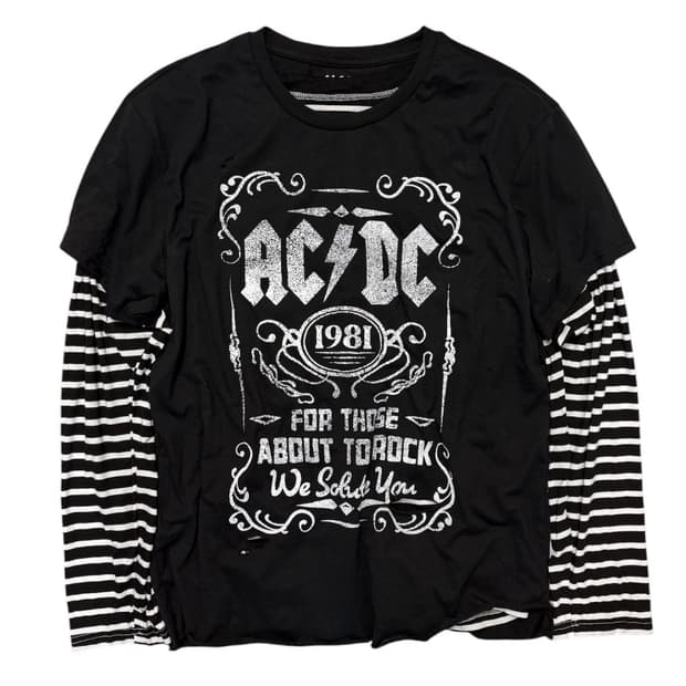 Distressed AC/DC custom tee (긴팔 레이어드 포함)