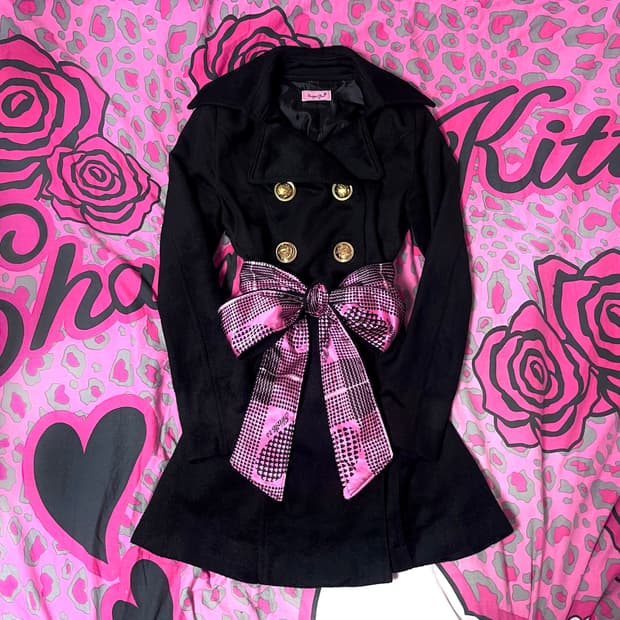 MA*RS마즈 금장 블랙핑크 하트체크 벨티드코트 히메오네갸루109핀터대장