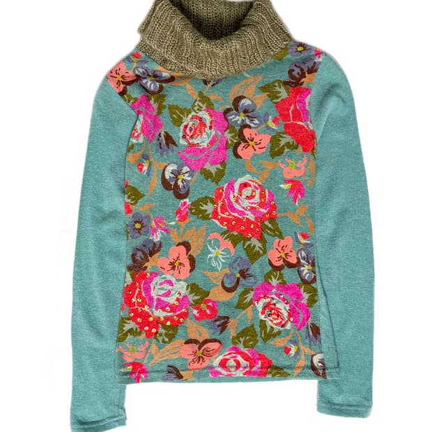 Vintage 하이넥 플라워 티셔츠 