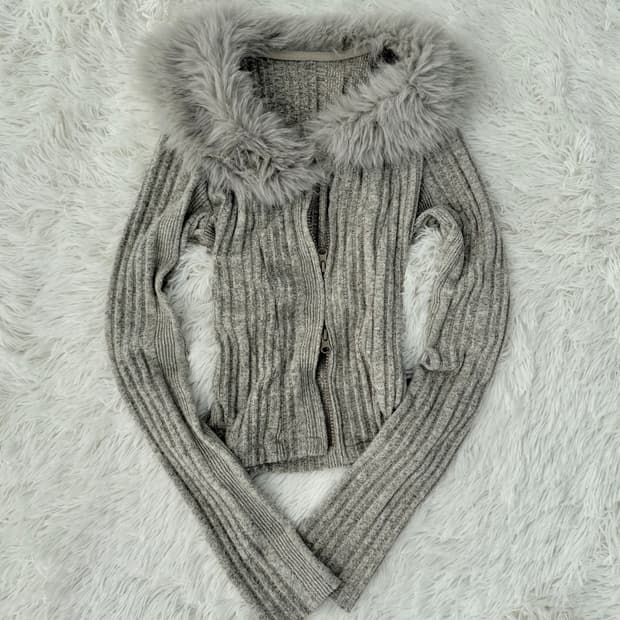 토끼 퍼 그레이 집업 후디