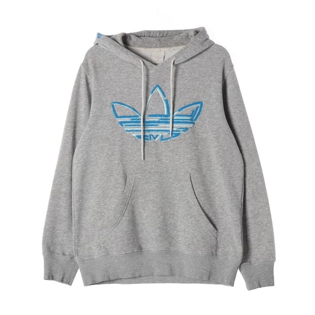 아디다스 블루 트레포일 빅로고 후드티 M