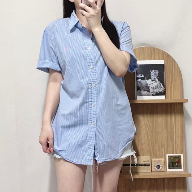 [정품] 폴로 블루 / 핑크포니 체크 반팔셔츠 [ L ]