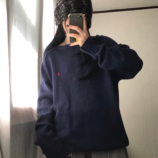 폴로 네이비 오버핏 니트