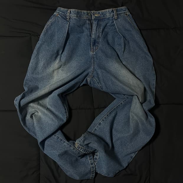 와이드 원턱 데님 청바지