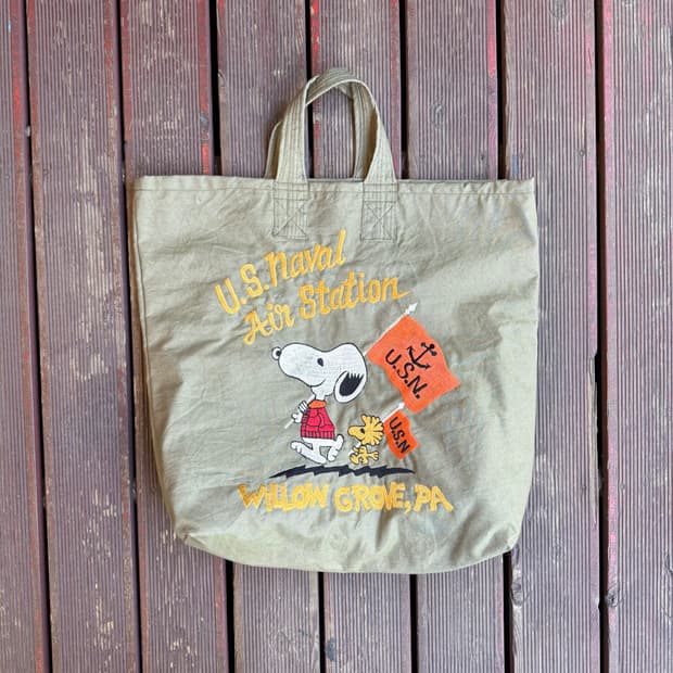 스누피 U.S.N.A.S 토트백 카키