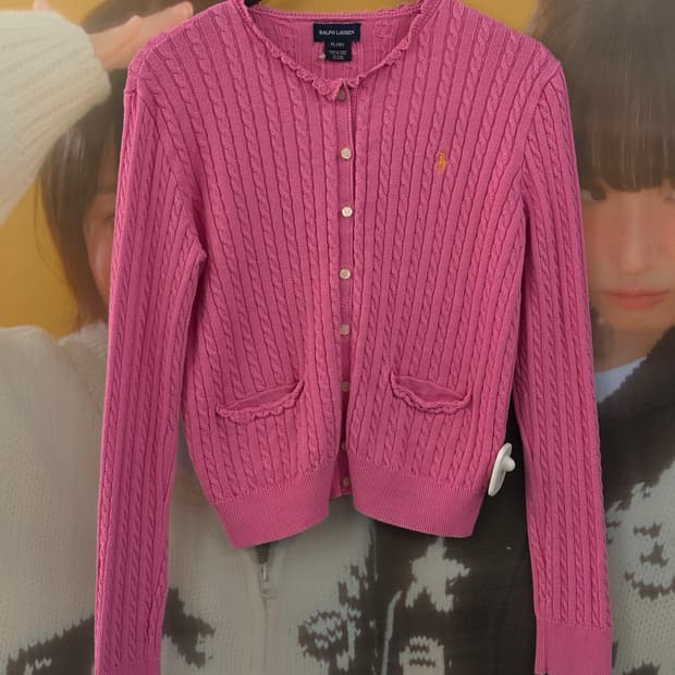 POLO 폴로 핑크 케이블가디건