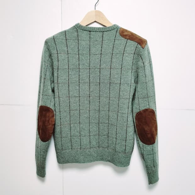 남성 레어 폴로 메리노 램스 울 WOOL 모 양모 레더 가죽 패치 니트