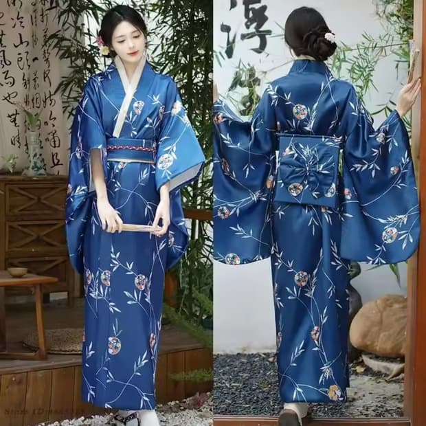 일본 파란색 기모노 