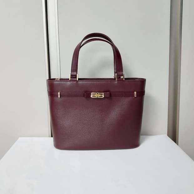 발렌시아가 BB로고 사피아노 버건디 토트백 (정품)