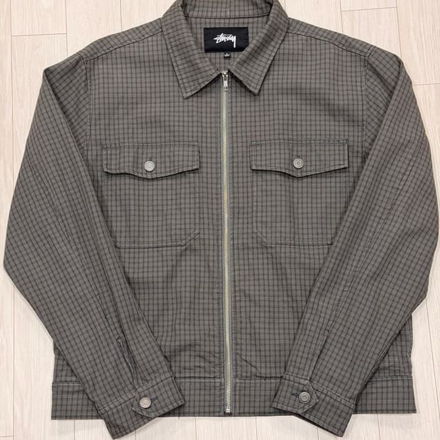 스투시 체크 개러지 자켓 그레이