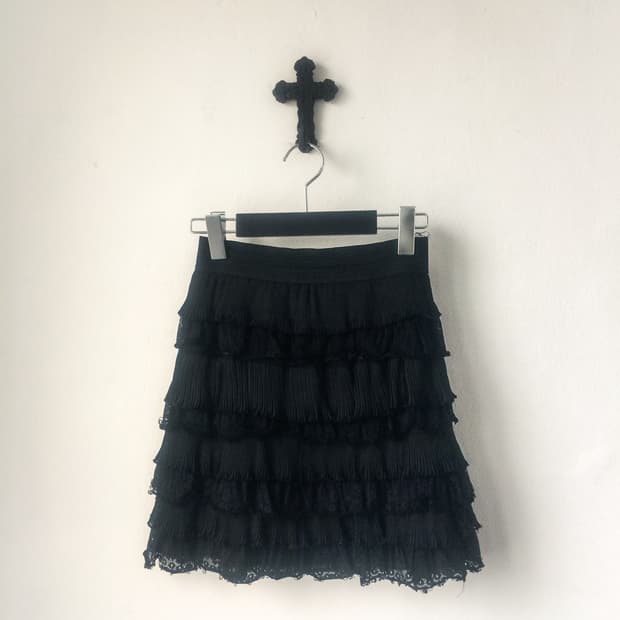 Pleats layer point mini skirt