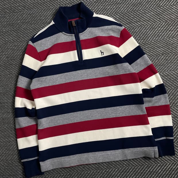 Hazzys 스트라이프 니트 카라 긴팔 반집업 티셔츠y 5000