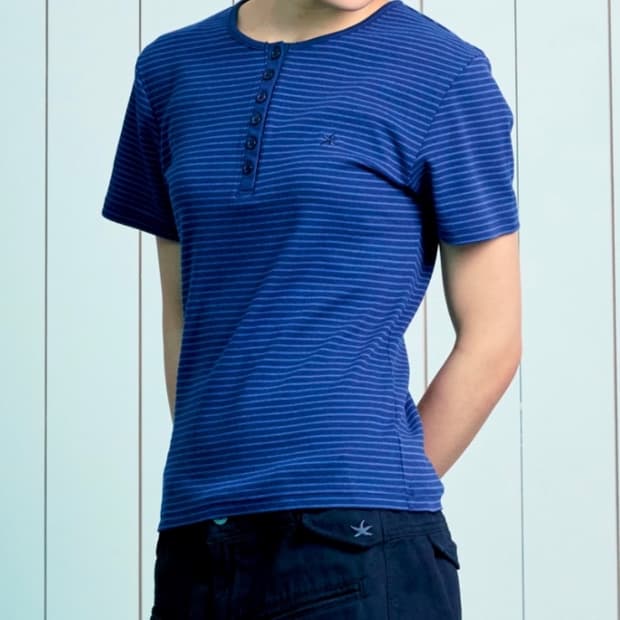 TCM stripe round henley neck T (navy)