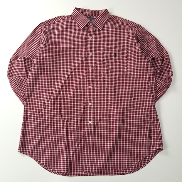 CA439 XL 폴로 90s 홍콩판 버건디 마이크로체크 셔츠 남방