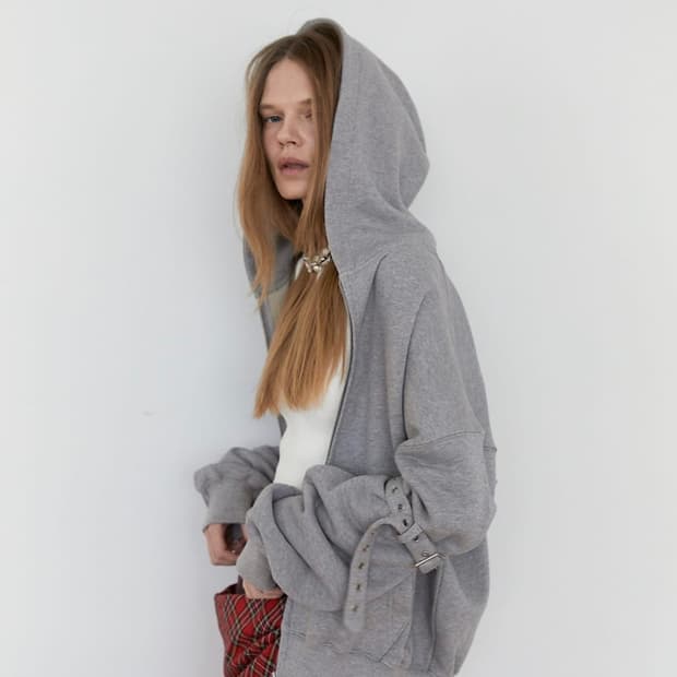 Dared 데어드 백 스터드 후드집업 그레이