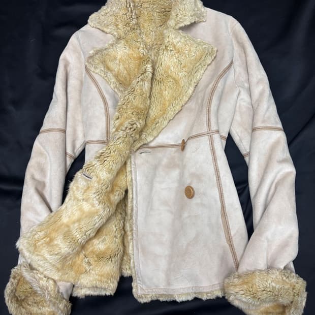 Beige Fur Trimming Ivory Simple Jacket