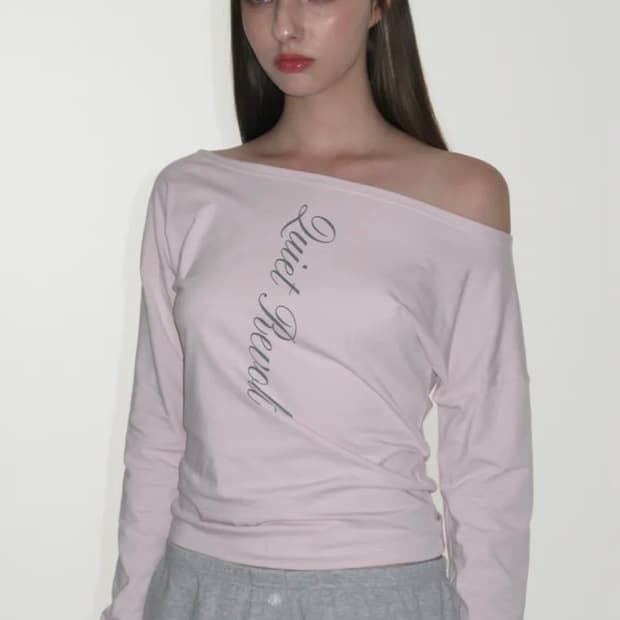 크랭크 레터링 오프숄더 탑 핑크