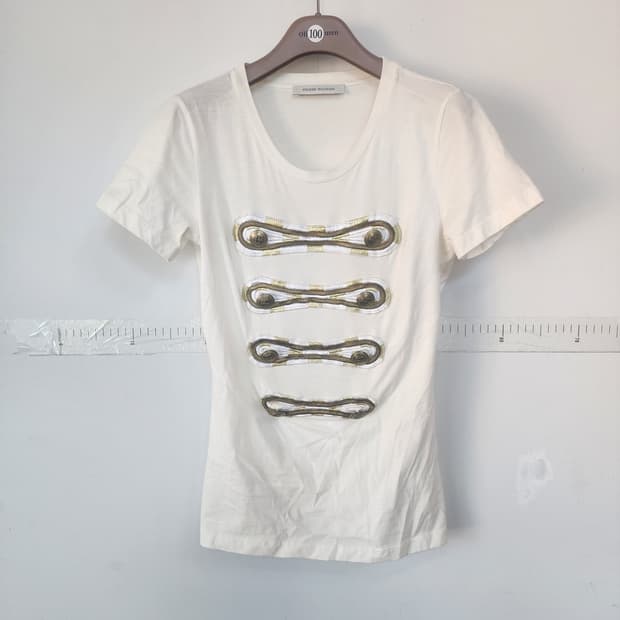 피에르 발망 화이트 장식 반팔 티셔츠