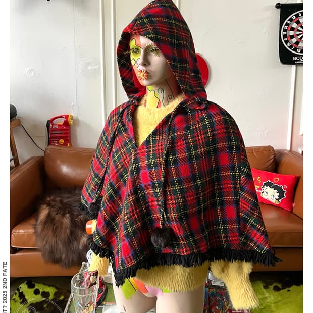 1980-90s SHALON in Tokyo Check Hood Cape