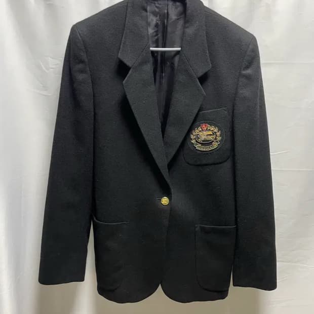 버버리 아카이브 블랙 크레스트 로고 와펜 원버튼 자켓