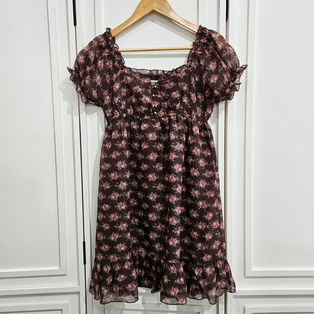 리즈리사 플라워 초코쉬폰 원피스