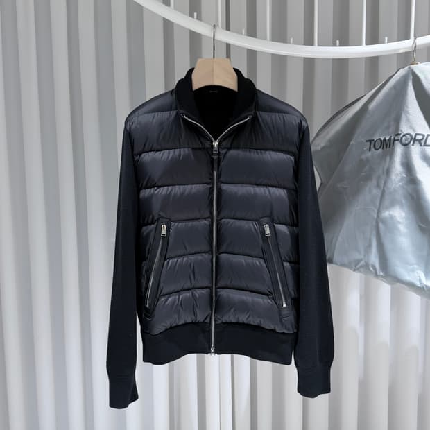 (A+/52) /  톰포드 나일론 다운 프론트 니트 패딩 블랙