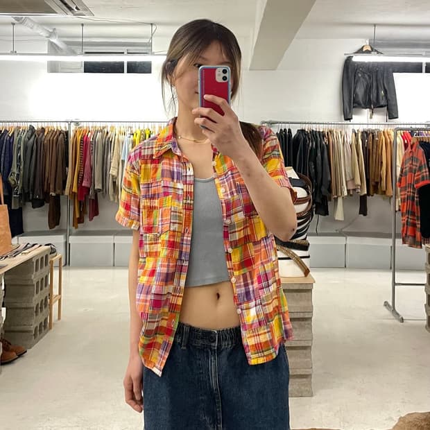 BEAMS patchwork check shirts