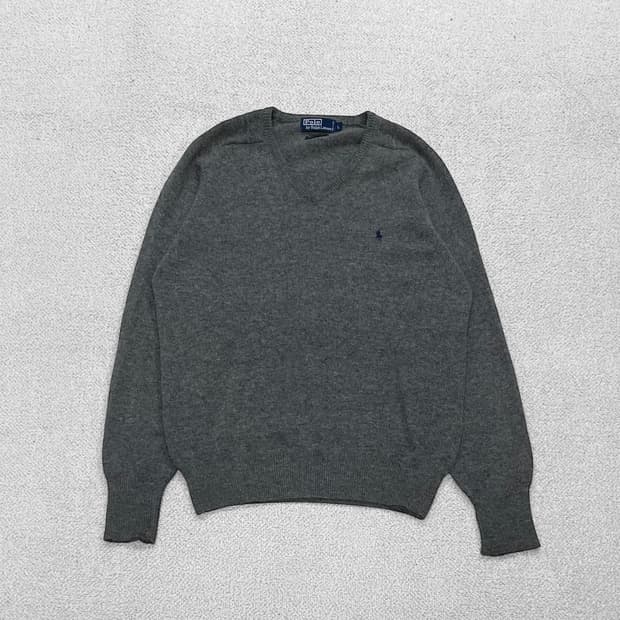 폴로 랄프로렌 포니 로고 램스울 브이넥 니트 그레이