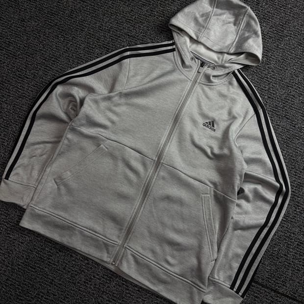 아디다스 트랙 사이드라인 그레이 미니멀 후드집업 1535