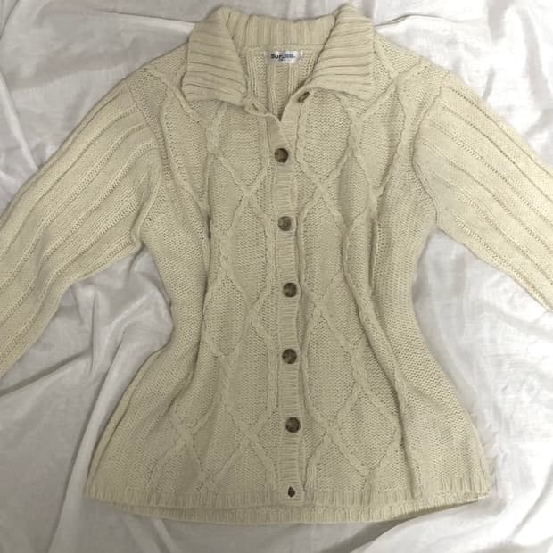 빈티지 모리걸 하구미 아이보리 케이블 니트 가디건
